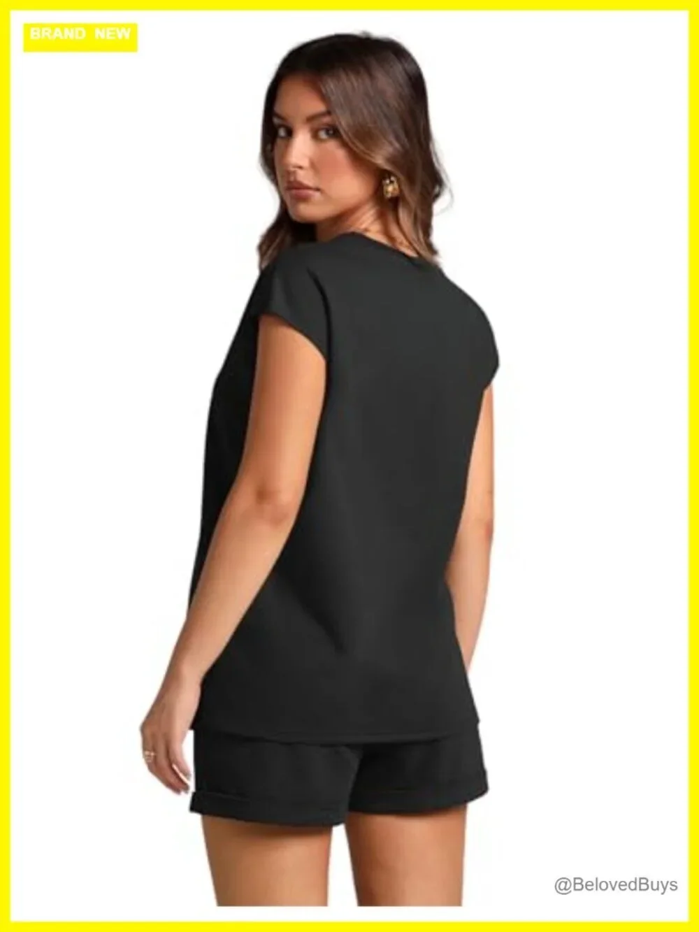 2 Piece Set Cap Sleeve Top High Waist Shorts Lounge Set